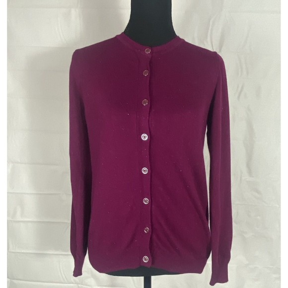Nicole Miller Metallic Plum Berry Cardigan Sweater Size Small - Picture 1 of 14